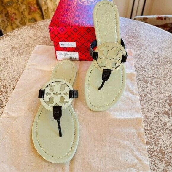Tory Burch Miller Sandals Womens 8.5 Mint Chocolate Chip Thong Flats 161147 NWB - Picture 1 of 10